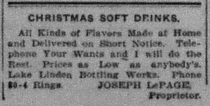 newspaper ad - <i>The Daily Mining Gazette</i>, 25 Dec 1909